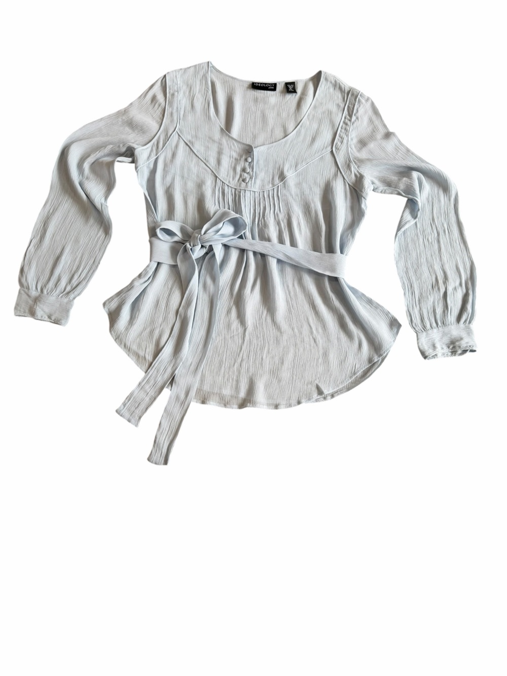 Ideology Light Blue Long Sleeve Tie-Waist Blouse